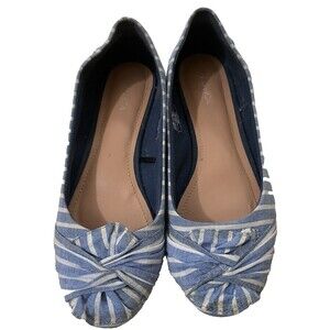 Nautica Shoes 8.5 Slip On Flats Blue White Stripe‎ Tied Bow Fabric Twee Ballet